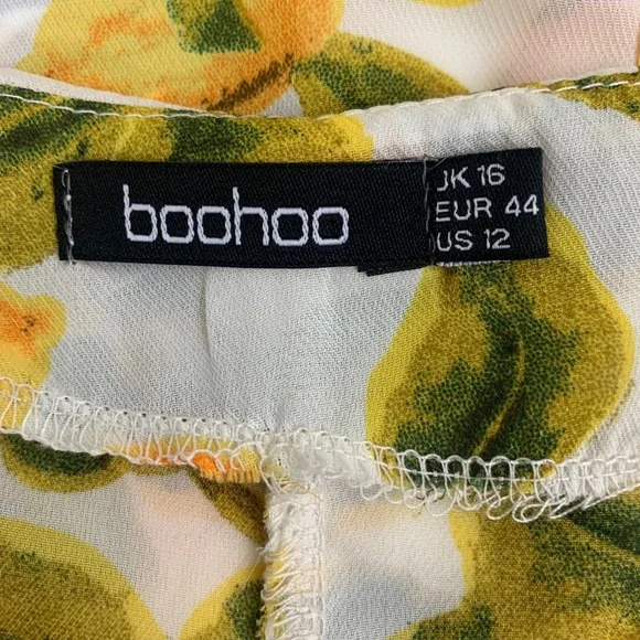 Boohoo Women's Size 12 White Lemon Print Short Sleeve Shift Dress Garden Picnic - Picture 5 of 7